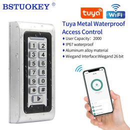 Keypads Wifi Tuya App IP68 Outdoor Waterproof RFID Door Opener Metal Case and Button Access Control Keypad Wiegand 26 and EM Key Cards