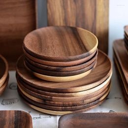 Tea Trays Round Wooden Plates High Quality Acacia Wood Serving Tray Cake Dishes Tableware Plate For Dessert Salad 2 Sizes Utensils