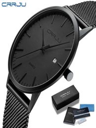 CRRJU Fashion Mens Watches Ultra Thin Quartz Watch Men Casual Slim Mesh Steel Waterproof Sport Watch Black Relogio Masculino X06251131735