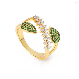 Cluster Rings Arrival Punk Green CZ Gold Plated Chucky Statement Brass Women Ladies Finger Ring Crystal Natural Stone Jewelry