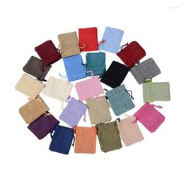 Gift Wrap High Quality 7x9 Cm 100PCS Linen Jute Drawstring Pouch Cotton Mix Colour Packages For Packaging Wedding Christmas Candy Bags