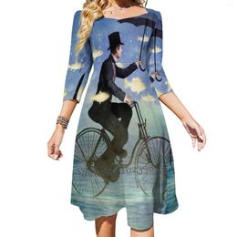 Casual Dresses The Fellowship Square Neck Dress Sweet Summer Women Elegant Halter Print Man Suit Top Hat Bike Cycling Sea Blue