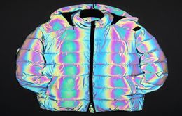 New 2021 Holographic reflection rainbow winter jackets men parkas Colourful reflective jacket hooded streetwear fashion casual warm7827388