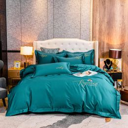 Bedding Sets 2024 Est Long-staple Cotton Four-piece Bed Linen Stitching Embroidery Plain Light Luxury Style Bright Gree