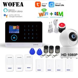 Kits WOFEA Wireless WIFI GSM Alarm System RFID Burglar Security LCD Touch Keyboar Tuya Smart Smartlife APP Work Alexa Google Home