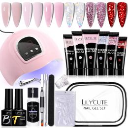 Kits LILYCUTE 15ml Nail Extension Gel Set With 36W LED Lamp Tool Full Manicure Kit Finger Quick Extend Construction Hard Gel Varnish