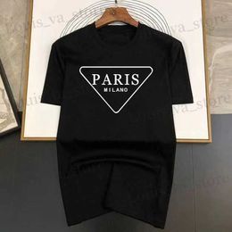 Men's T-Shirts Oversized Hip-Hop T Shirts Cute Triangular Paris letter Harajuku Print T Regular Mens Tops Quality Rapper Tshirt T240408