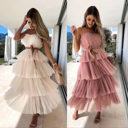 Casual Dresses Womens Gauze Temperament Wrapped Sexy Cake Layer Dress For Women