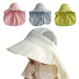 QuickDry Sun Cap for Kids Big Brim Panama Hat with Shawl Beach Travel Children Summer Hat Accessories 26 Years Old 240408
