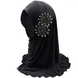 Ethnic Clothing Muslim Hijab Floral Lace Head Scarf Islamic Arab Shawls Wrap With Flowers Rhinestones For Girls