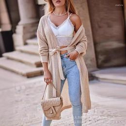 Women's Knits Stylish Temperament 2024 Spring Summer Clothing Solid Color Light Crochet Long Lace Up Sweater Cardigan Coat Indepen