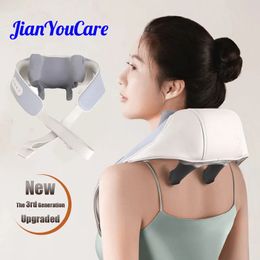 JianYouCare electrical neck shoulder body massager Heated Kneading Shiatsu Shawl Cervical back Massage machine Relieve fatigue 240326