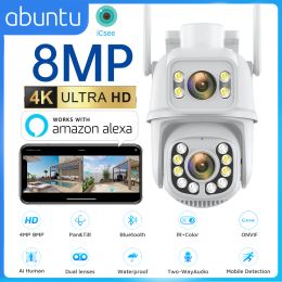 Cameras ABUNTU 8MP 4K WIFI Camera Outdoor Dual Screen Dual Lens PTZ IP Camera Night Vision CCTV Surveillance Camera Auto Tracking ICSEE