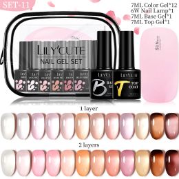 Kits LILYCUTE 7ML 12Colors Gel Nail Polish Set With 6W UV Lamp Semi Permanent Nail Polish Base Top Coat Nail Art Gel Kit Manicure Set