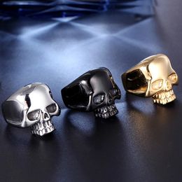 Simple Gothic Skull Ring for Men Gold/Black/Silver Color 14K Gold Biker Roker Skull Ring Fashion Womens Jewelry Gift