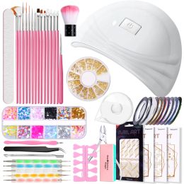 Kits LULAA Manicure Set For Nail Care Manicure Sequin Kit Nail Art Brush Set With UV LED Nail Dryer Lamp Multible Nails Tools