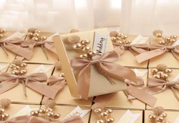 Custom name gold square Wedding favor box Chocolate holders party candy boxes Bridal shower baby birthday Festival package wholesa4316678
