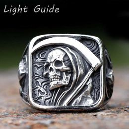 Cluster Rings 2023 Retro Mens 316L Stainless Steel Ring Mens Death Sickle Dominating Skull Ring Mens Hip Hop Punk Party Jewellery Gifts240408