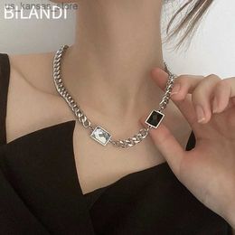 Pendant Necklaces Bilandi Fashion Jewelry Hip Hop Chain Necklace Cool Design Hot Sale Metallic Silver Color Black Glass Pendant Necklace For Women240408