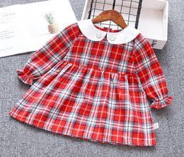 2020 Baby Girls Princess Dress Autumn Plaid Doll Collar Long Sleeve Kids Clothing For Birthday Party Designed Infant Casual Dress4894904