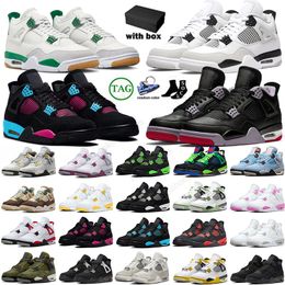 With box 4 Mens Basketball Shoes 4s Sneakers Pine Green Bred Reimagined Military Black Cat Red Cement Thunder Pure Money Jumpman Trainers Sports Outdoor Big Size 47