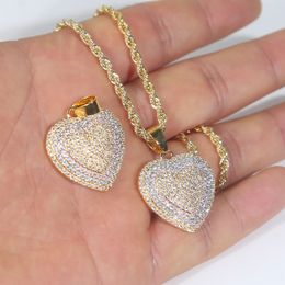 Bling Cz Paved Two Tone Colour Heart Pendant Necklace Iced Out Shiny Cubic Zirconia Hip Hop Jewellery for Girls Women Man Boy Wedding Gift