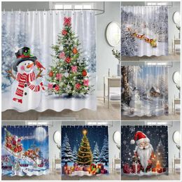 Shower Curtains Winter Christmas Curtain Funny Santa Claus Snowman Xmas Trees Forest Year Wall Hanging Home Decor Bathroom