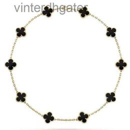 AAA luxury brand vancelfe necklace foe women Straight Black Agate Flower Necklace with Doublesided Clover Collarbone Chain Luxury Women Senior Designer Jewellery