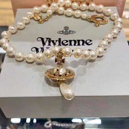 Designer viviane westwood Jewellery New Western Empress Dowager Single Layer Pearl Necklace 3d Saturn Ufo Water Drop Pearl Light Luxury Noble Versatile Ne