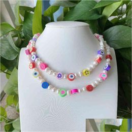 Chains Handmade Turkish Freshwater Pearls Eye Soft Polymer Clay Beads Necklaces Drop Delivery Jewelry Pendants Dhzdf