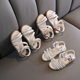 Girls Sandals Children Summer Ladies Pearl Princess Shoes Toddler Youth Performance Shoes Pink Golden EUR 21-36 C9ZQ#