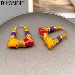 Charm Bilandi Modern Jewellery Metallic Geometric Gold Colour Yellow Purple Red Enamel Drop Earrings For Women Girl Gift 2023 New240408