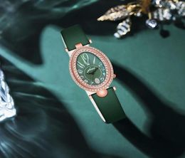 Wristwatches Women Oval Green Fashion Watches Luxury Rhinestone Ladies Leather Quartz For Gift Clock Relogio Feminino7733263