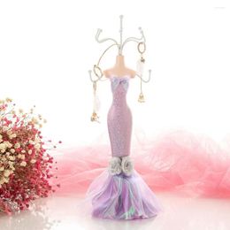 Jewelry Pouches Princess Necklace Mannequin Display Stand Luxury Organizer Rack Earrings Holder Bow Lace