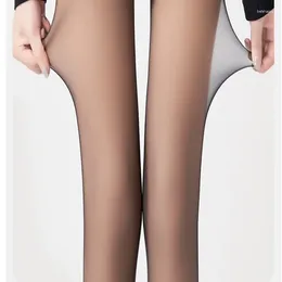 Women's Leggings 2024 Black Silk Sexy Women Double Layer Artefact Pantyhose Design Fleece Lined Autumn Winter Thickened Light Leg Tight