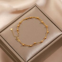 Titanium Steel Light Gold Double Layer Small Ball Transport Bead Bracelet, Versatile and Colourless Handicraft for Women