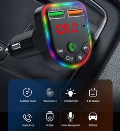 P5 Wireless Hands-free Car Kit Stereo Dual Usb Car Charger Fm Transmitter Sup Bt5.0 Usb C Car Charger