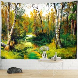 Tapestries Oil Painting Forest Tapestry Wall Hanging 3D Printing Polyester Background Natural Scenery Bohemian Home Decor