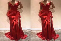 Elegant Red Long Evening Dresses 2021 Sweetheart Mermaid Formal Prom Dress With Slit Sweep Train Zipper Side Split Evening Gowns S7641219