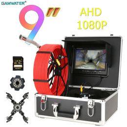 Cameras GAMWATER AHD 1080P Drain Sewer Pipeline Industrial Endoscope Camera 9" IPS DVR IP68 Waterproof Pipe Inspection Borescope Camera