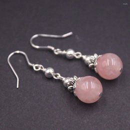 Dangle Earrings Real S925 Sterling Silver For Women Pink Crystal 19mm Ball Gift