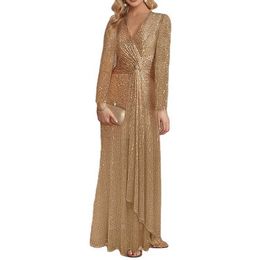 Custom Oem Designer Wholesale Womens Elegant Long Sleeve Casual Sequin Floor-length Evening Dress for Women