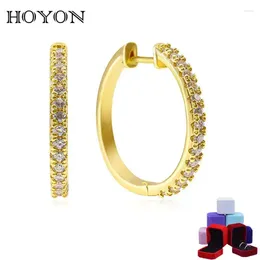 Stud Earrings HOYON 18K Gold Colour Full Diamond Zircon Copper Large Round Women 2024 Jewellery Single Row Micro-set For Office