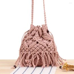 Shoulder Bags Women Ladies Fashion Tassel Crossbody Straw Weave Drawstring Bag Woven Shopping Tote Purse Satchel 50LD