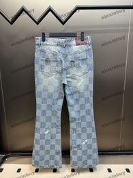 xinxinbuy Men women designer pant paris mosaic Chessboard grid denim sets Spring summer Casual pants Black blue S-2XL