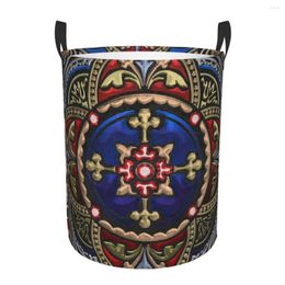 Laundry Bags Ornate Mediaeval Sacred Cross Black Leather Basket Foldable Clothes Hamper For Nursery Kids Toys Storage Bag