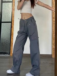 Women's Jeans Y2k Cargo Pants quick-drying American retro sweatpants korean fashion woman Solid Colour 90s Strtwear Pockets Straight Trousers Y240408