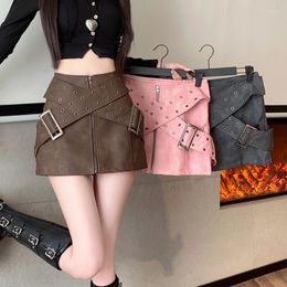 Skirts Y2K Vintage Women Korean Short Sexy Leather Mini Aesthetic Fairy Grunge Low Waist Pu A-line Zipper Skirt