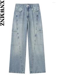 Women's Jeans XNWMNZ Fashion 2024 Cargo Women High Street Mid Waist Zipper Patch Pocket Versatile Female Chic Pants