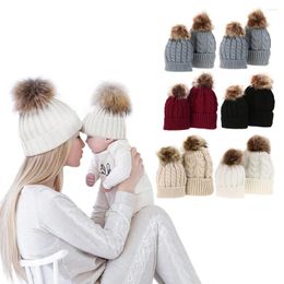 Berets Winter Hats For Woman Raccoon Fur Bobble Beanie Cute Hat Girls Autumn Parent-Child Caps Warmer Bonnet Ladies Cap